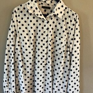 Navy and White Polka Dot Blouse